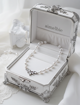 [Jo Yuri Necklace]ヘブンリークリスタルパールチョーカーネックレス - Silver Color