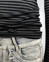 Henley Neck Long Sleeve Stripe Black