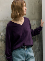 WOOL BLENDED V NECK KNIT PURPLE