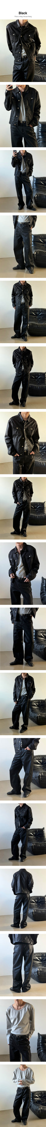 [SET UP가능] Black coating denim jacket