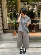 26SS★ [BAONHAUS] Krunen Linen Check Short Sleeve Shirt Blouse