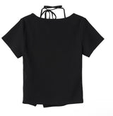 【即日発送】button slit string half t-shirts