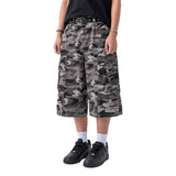Destroyed Camo Cargo Bermuda Pants - GRAY CAMO