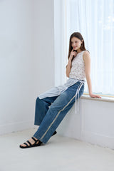 FRINGE DENIM PANTS
