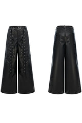 Deconstructed Studded Wide-Leg Leather Pants
