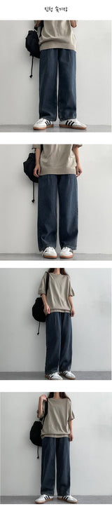 [Short, Basic, Long] [S–3XL] [Summer Long Pants!] Back-banding Purin Semi-Wide Pin Tuck Denim Pants