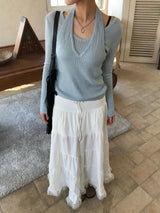 Second Layered Wrap Slim Fit Long Sleeve Rib Knit