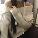 Hanel button off-shoulder muffler knitwear