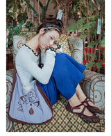 UnsocialNight original literary retro versatile カジュアル イラストプリントワンショルダークロスボディバッグ for women