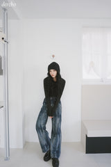 Vintage washed wide denim pants