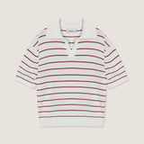 CROPPED STRIPE KNITTED POLO SHIRT (WHITE)