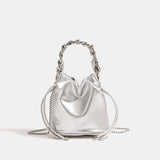 Silver woven chain bucket shoulder crossbody bag