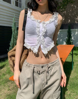 Rieti lace 斜めボタンクロップノースリーブ