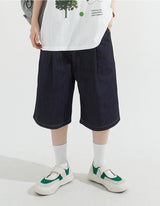 Pintuck Wide Raw Denim Bermuda Pants