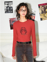 インクプリンティドラウンドネックコットンポリエステル長袖Tシャツ