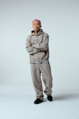 Street league artwork damage washing over-crop fit hoodie (Ash grey)