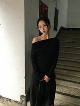 レウアボタンオフショルダー長袖Tシャツ (6c)