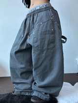 HIGH QUALITY🌌DOWN SNAP HIP PATCH RIVET PIGMENT BALLOON LONG PANTS 🤎3COLOR