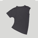 ASYMMETRIC DRAPED T-SHIRT: CHARCOAL