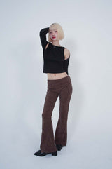 LEPPARD LOW-RISE SLIT PANTS_BROWN