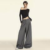 American Vintage Button Detail Clean Fit Wide Slacks