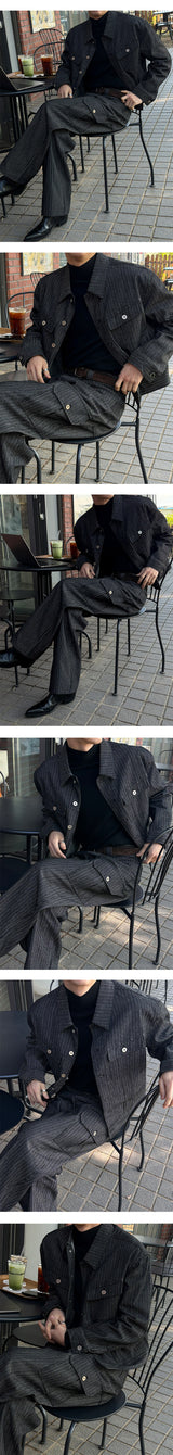 [LAURANTSEOUL] Stripe corduroy wide cargo pants