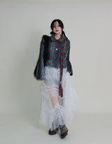 Gamants coloring gradation fringe long-sleeve cropped wool knitwear