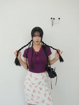 レースVネックストラップクロップトップ (WHITE, PURPLE 2COLORS!)