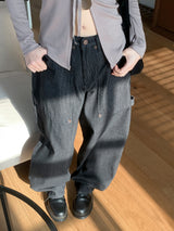 Cats Stripe Balloon Fit Wide Carpenter Pants 