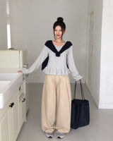 [MADE] Wove, border frill long sleeve T-shirt