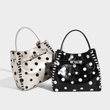 Dotcore Polka Dot Glossy Leather Bucket Tote Bag