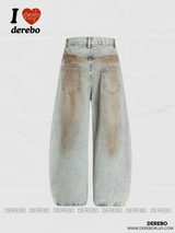 washed-out dirty fit loose wide denim pants