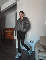 Touk glossy puffer hood padding