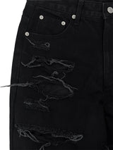 [unisex]レーザーダメージワイドデニム