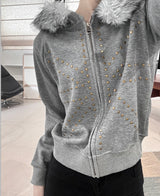 Cross Studded Hood Zip-Up