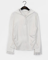 Sentine Lace Button Side Shirring Hooded T-shirt