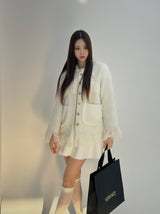 Tassel tweed loose fit no-collar jacket