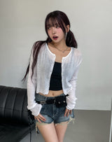 [U-BASIC] See-through Linen Ribbed Crop Cardigan