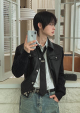 Kurt knit color matching leather jacket