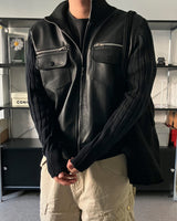 OR high neck knit leather jacket