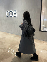 Naren High Neck Quilted Wool Belt Long Coat