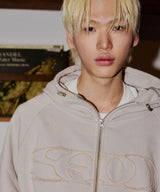 SOO APPLIQUER BALLOON HOOD ZIP-UP_BEIGE GRAY