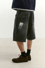 エイジスプラッターカーペンターデニムショーツ(Washed Black)