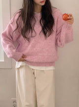 #Cozy Hairy Pastel Wool Loose Fit Knit (5color)