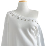 City Metal Eyelet One Off-Shoulder Brushed Sweatshirt