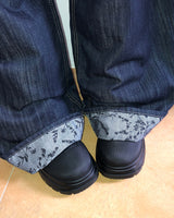ジャカンフラワーロールアップワイドデニムパンツ
