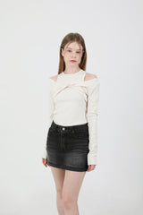 レイヤードツイストTシャツノースリーブセット Beige