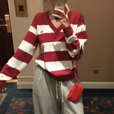 [MADE] striped deep V-neck knit