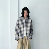 Japanese Clean Fit Classic Blurred Plaid Sharp Straight Hem Shirt