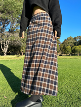 FEMININE HIP LONG CHECK JACQUARD SKIRT - 2 COLOR